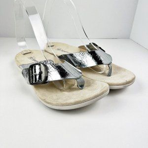 Spenco Silver Thong Leather Sandals 6D NWT
